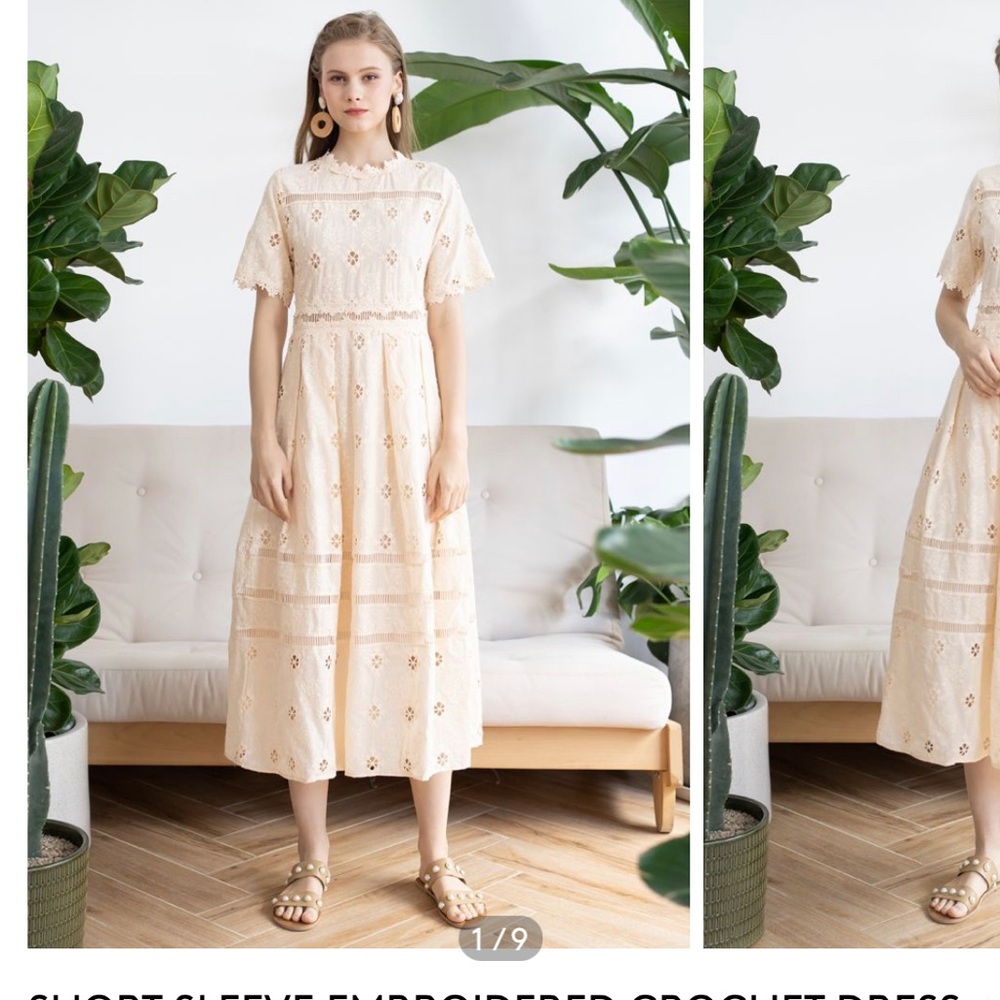 Chicwish Cream, embroidered lace shortsleeved dress!  Perfect condition
